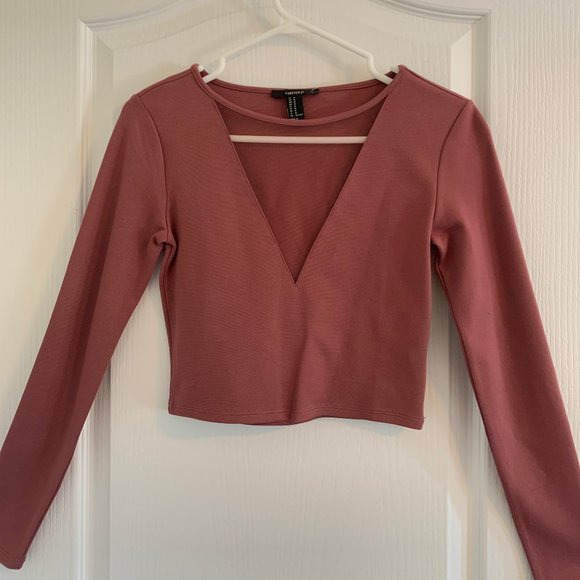 Forever 21 Dusty Rose Mesh V Crop Top - Picture 2 of 3